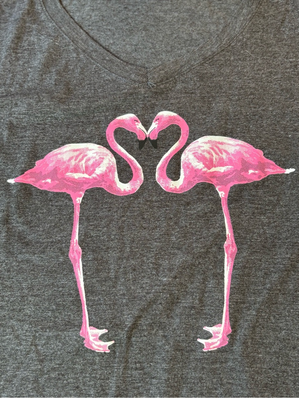 Port & Company 3XL Heather Gray Pink Flamingo Graphic V-Neck T-Shirt - Picture 5 of 7